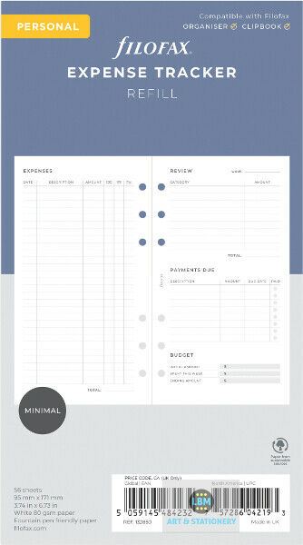 Filofax - Personal size Expense(s) Tracker Notepaper Minimal Design Refill 132850 - LBM Art & Stationery Store