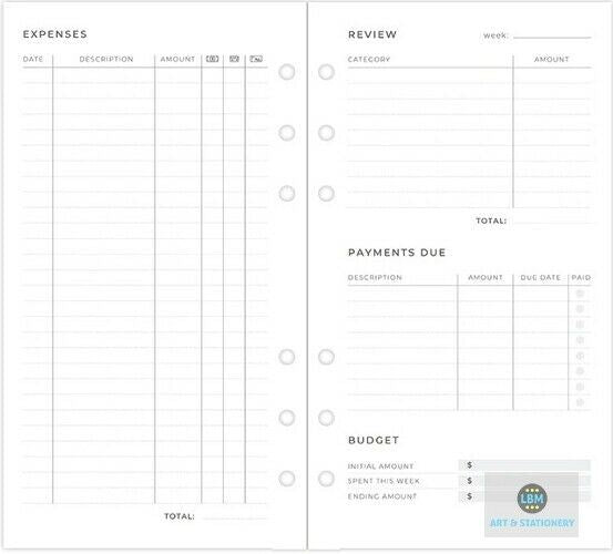 Filofax - Personal size Expense(s) Tracker Notepaper Minimal Design Refill 132850 - LBM Art & Stationery Store