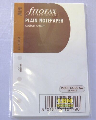 Filofax - Mini size Cotton Cream Plain Blank Notepaper Organiser Refill 512453 - LBM Art & Stationery Store