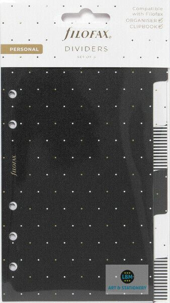 Filofax - Personal size Moonlight design 6-Part Plastic Divider Refill 132820 - LBM Art & Stationery Store
