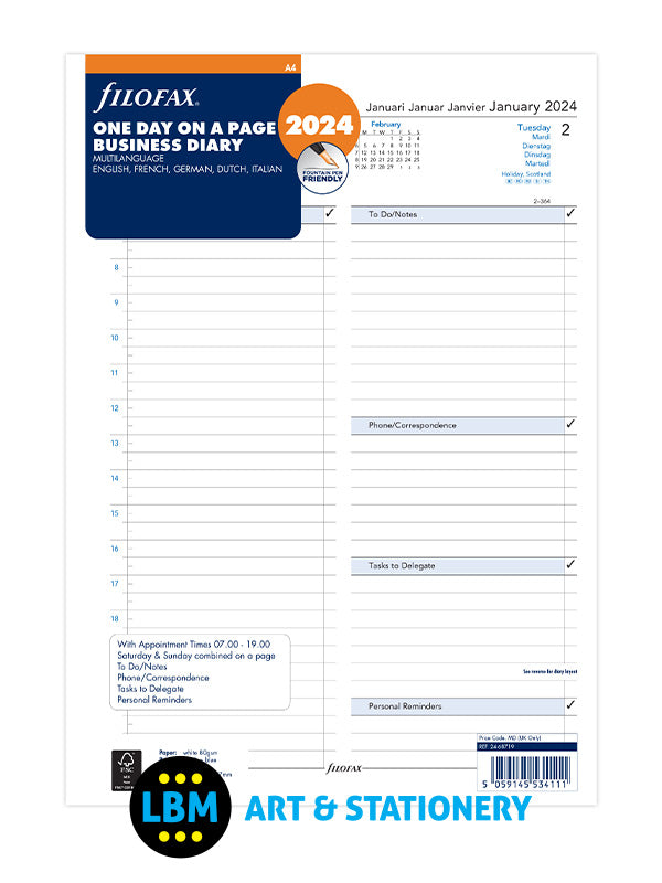 Filofax - 2024 A4 Diary Refill One Day On A Page Business Format 24-68719 - LBM Art & Stationery Store