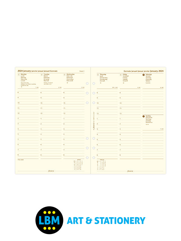 Filofax - 2024 A5 Diary Refill Week On Two Pages Cotton Cream 24-68513 - LBM Art & Stationery Store