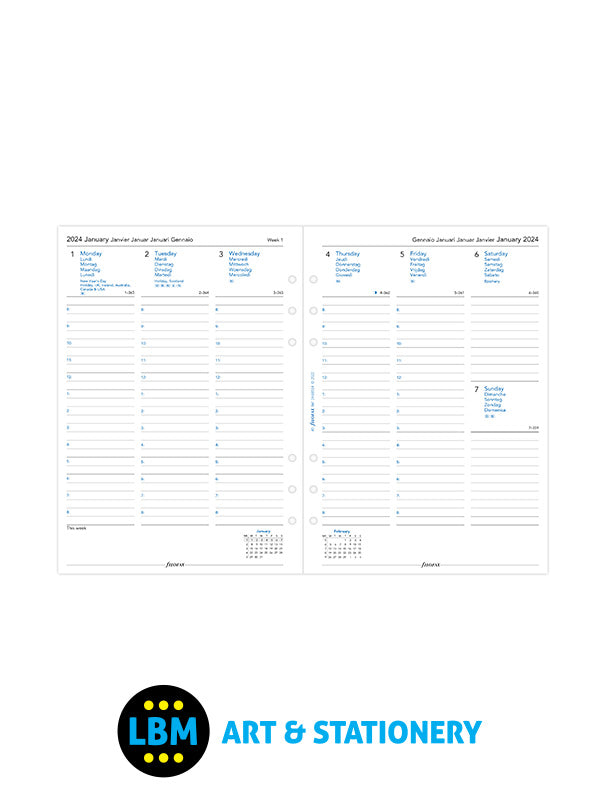 Filofax - 2024 A5 Diary Refill Week On Two Pages Multi-language 24-68514 - LBM Art & Stationery Store