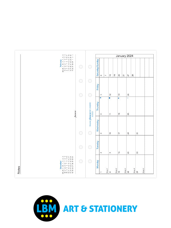 Filofax - 2024 Personal Diary - Month On One Page with Facing Notes 24-68405 - LBM Art & Stationery Store