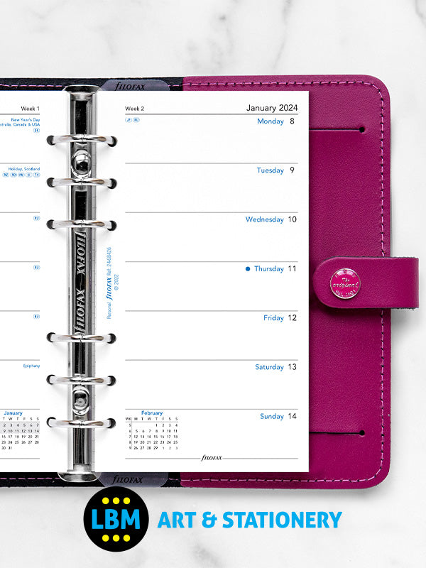 Filofax - 2024 Personal Diary Refill Week On One Page Organiser Insert 24-68426 - LBM Art & Stationery Store