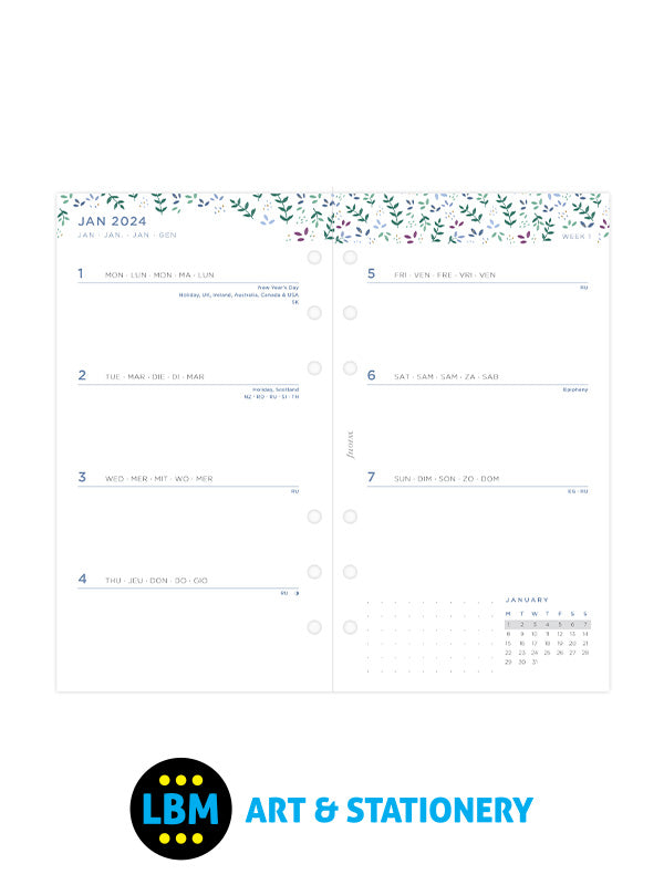 Filofax - 2024 Personal Diary Refill Week On Two Pages Garden Design 24-68492 - LBM Art & Stationery Store