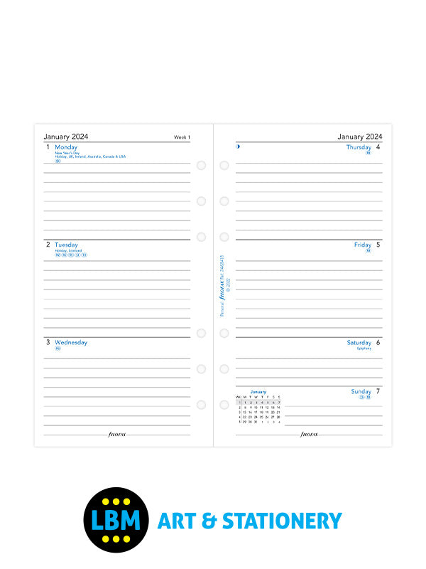 Filofax - 2024 Personal Diary Refill Week On Two Pages with Lines 24-68418 - LBM Art & Stationery Store