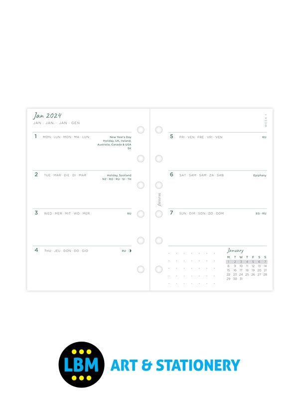 Filofax - 2024 Pocket Diary ECO Week On Two Pages Diary with Tabs 24-68293 - LBM Art & Stationery Store