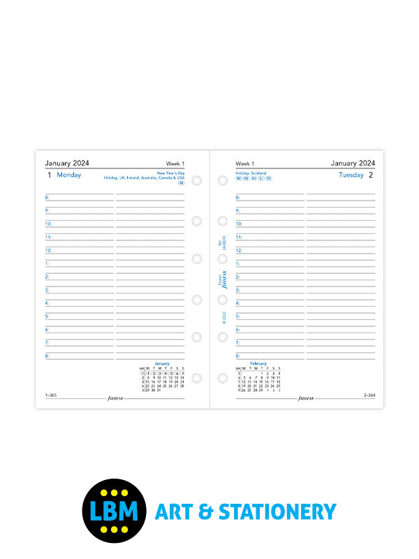 Filofax - 2024 Pocket Diary Refill One Day On A Page Organiser 24-68241 - LBM Art & Stationery Store