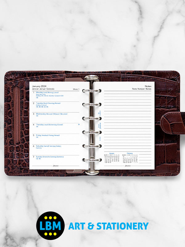 Filofax - 2024 Pocket Diary Refill Week On One Page with Notes Insert 24-68209 - LBM Art & Stationery Store