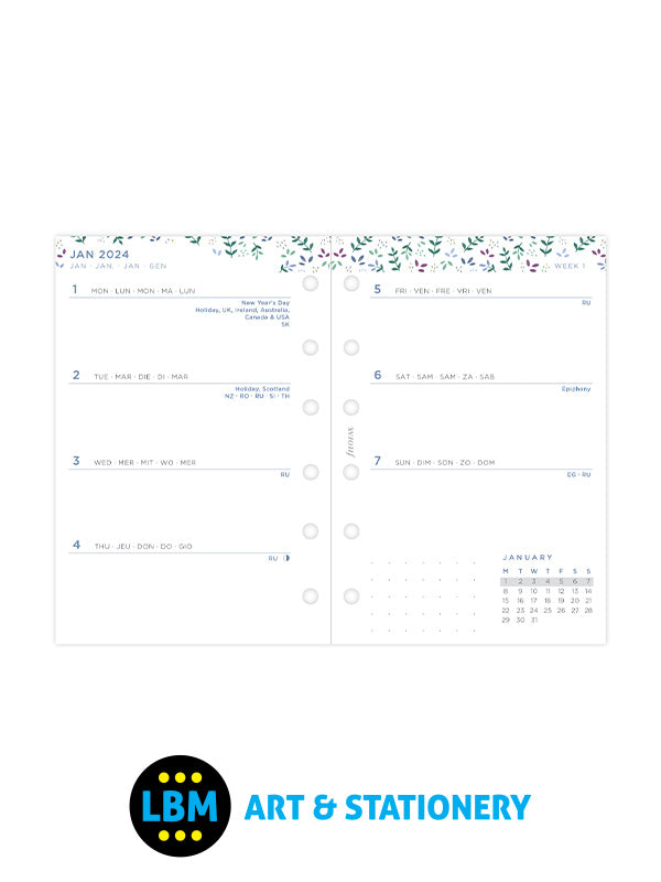 Filofax - 2024 Pocket Diary Refill Week On Two Pages Garden Design 24-68292 - LBM Art & Stationery Store