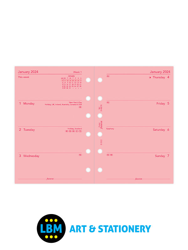 Filofax - 2024 Pocket Diary Refill Week On Two Pages Pink Organiser 24-68278 - LBM Art & Stationery Store