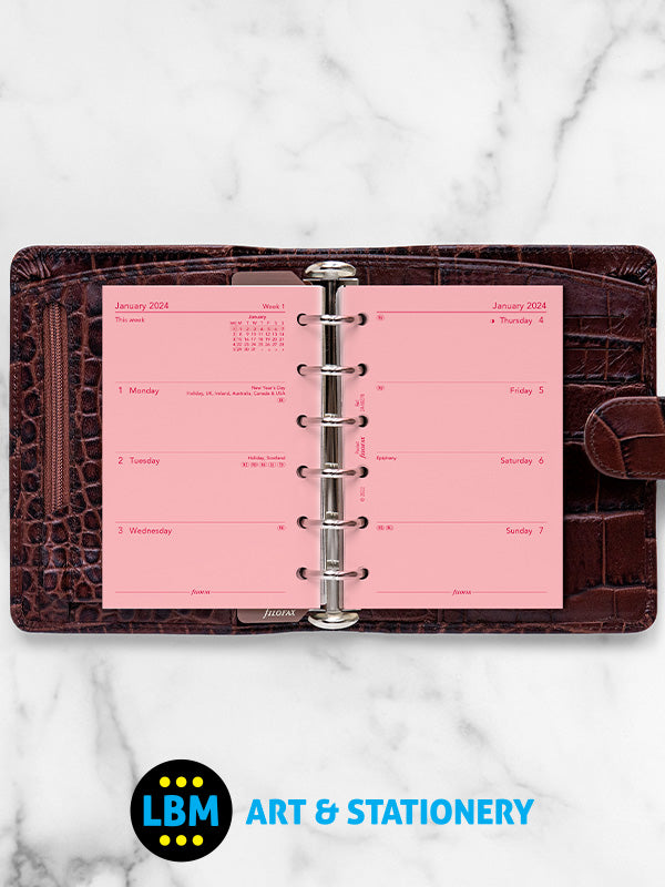 Filofax - 2024 Pocket Diary Refill Week On Two Pages Pink Organiser 24-68278 - LBM Art & Stationery Store