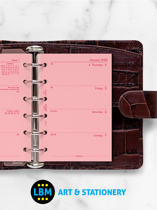 Filofax - 2024 Pocket Diary Refill Week On Two Pages Pink Organiser 24-68278 - LBM Art & Stationery Store