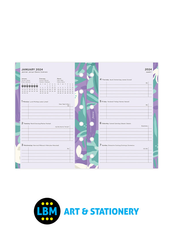 Filofax - 2024 Pocket Week On Two Pages Illustrated Floral Diary Pack 24-6321 - LBM Art & Stationery Store
