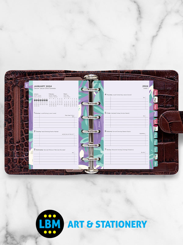 Filofax - 2024 Pocket Week On Two Pages Illustrated Floral Diary Pack 24-6321 - LBM Art & Stationery Store