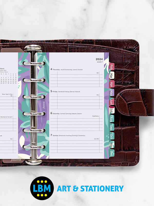 Filofax - 2024 Pocket Week On Two Pages Illustrated Floral Diary Pack 24-6321 - LBM Art & Stationery Store