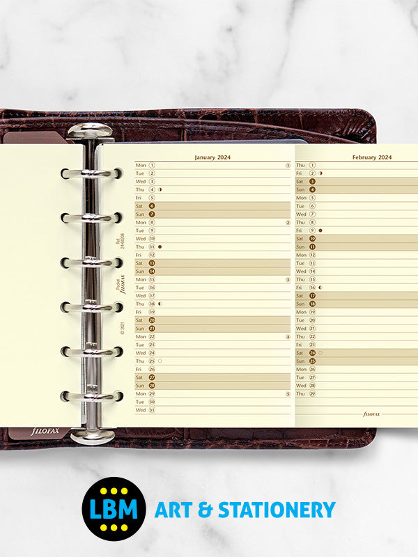 Filofax - 2024 Pocket size Year Planner Vertical Layout Cotton Cream 24-68208 - LBM Art & Stationery Store