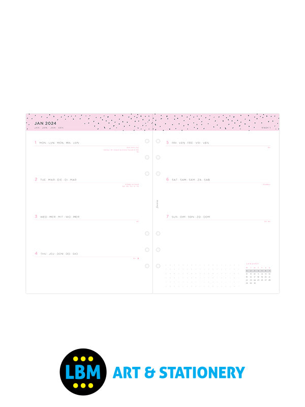 Filofax - Confetti 2024 A5 Diary Week On Two Pages Refill 24-68591 - LBM Art & Stationery Store