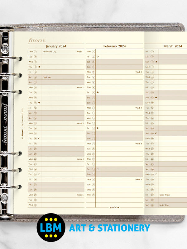 Filofax - 2024 A5 size Year Planner Vertical Layout Cotton Cream 24-68508 - LBM Art & Stationery Store