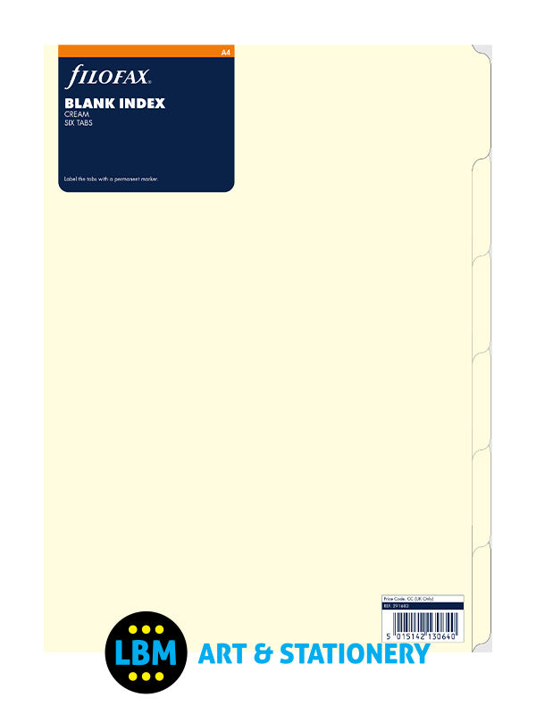 Filofax - A4 size Blank Plain Tab Index Cream Divider Organiser Refill 291683 - LBM Art & Stationery Store