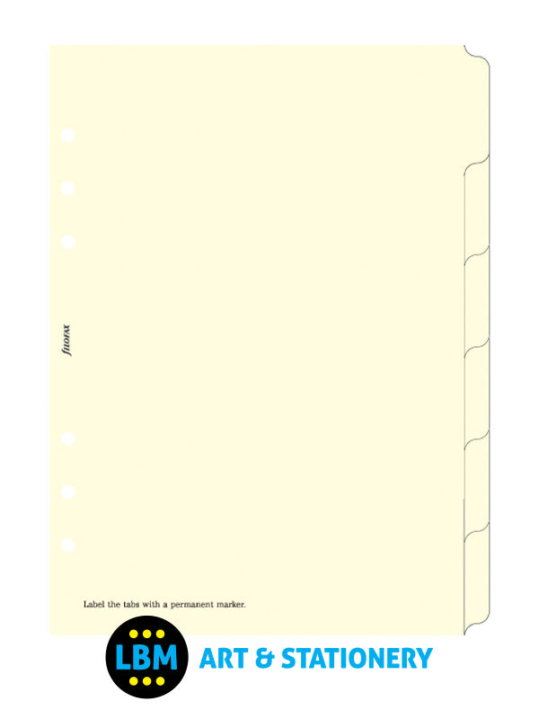 Filofax - A5 size Blank Index 6-Part Plain Tab Cream Divider Refill 341680 - LBM Art & Stationery Store