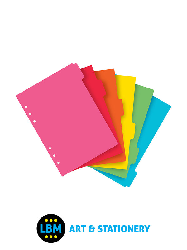 Filofax - A5 size Bright Coloured Index 6-Part Blank Tab Divider Refill 132618 - LBM Art & Stationery Store