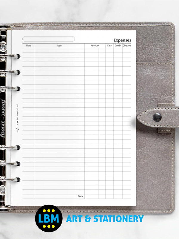 Filofax - A5 size Expenses Notepaper Organiser Refill 340605 - LBM Art & Stationery Store