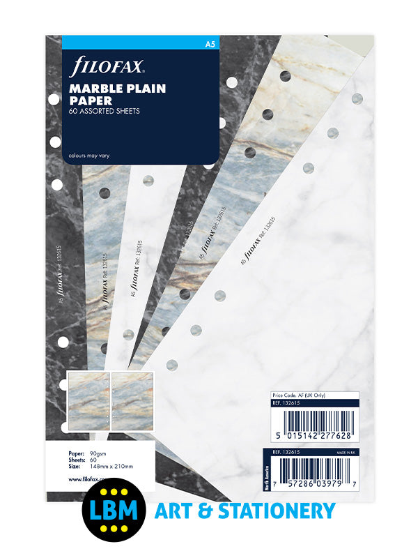 Filofax - A5 size Marble Plain Paper Assorted Colours Insert Refill 132615 - LBM Art & Stationery Store