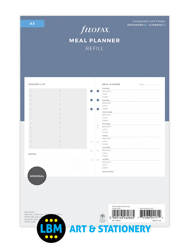 Filofax - A5 size Meal Planner Notepaper Organiser Refill 132683 - LBM Art & Stationery Store