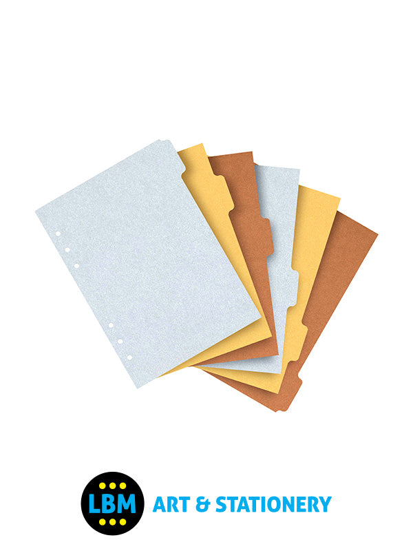 Filofax - A5 size Metallic Coloured Index 6-Part Blank Tab Divider Refill 132619 - LBM Art & Stationery Store