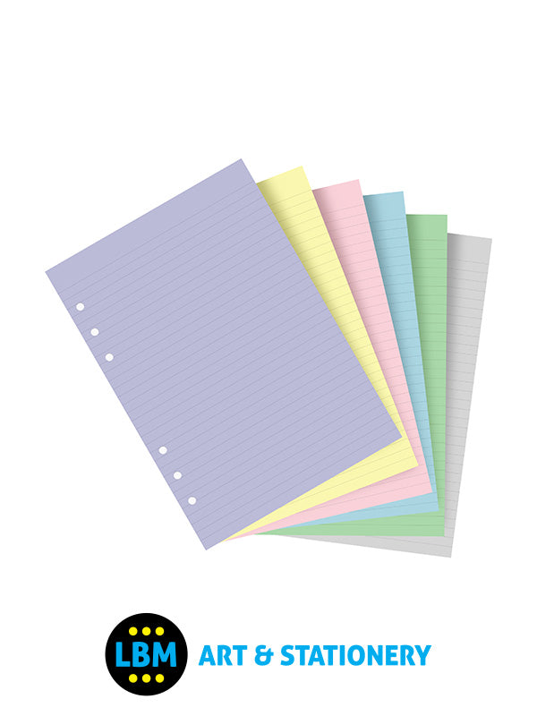 Filofax - A5 size Pastel Ruled Paper Assorted Colours Organiser Refill 132610 - LBM Art & Stationery Store