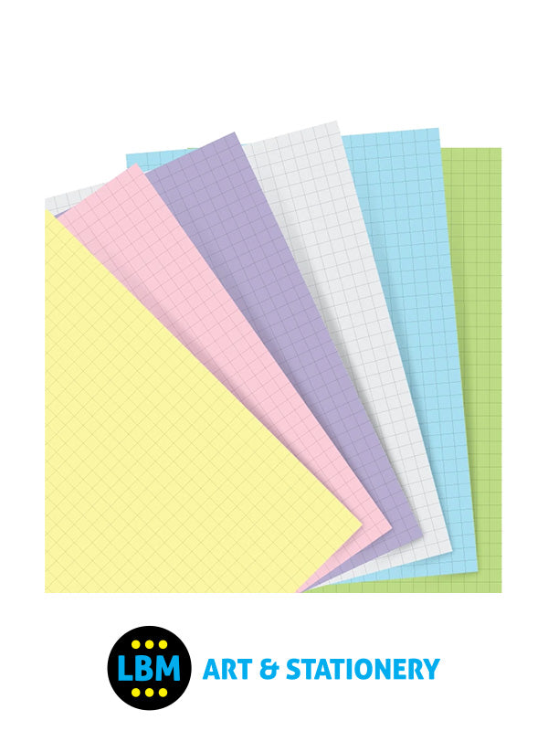 Filofax - A5 size Pastel Squared Paper Assorted Colours Insert Refill 132612 - LBM Art & Stationery Store