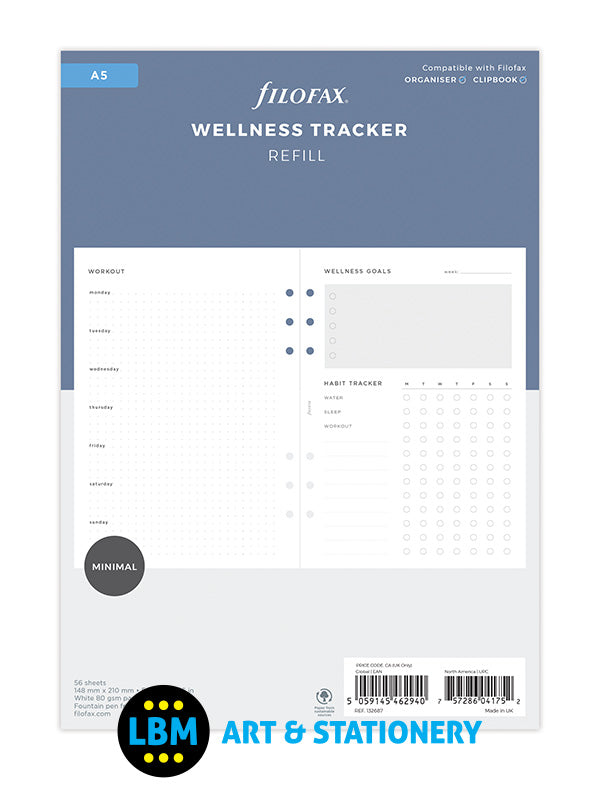 Filofax - A5 size Wellness Tracker Notepaper Organiser Refill 132687 - LBM Art & Stationery Store