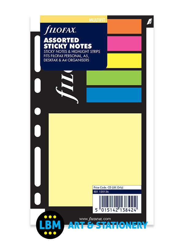 Filofax - Large Assorted Sticky Notes Personal A5 Deskfax & A4 Multifit 130136 - LBM Art & Stationery Store