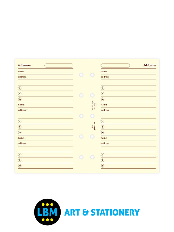 Filofax - Mini size Cotton Cream Addresses Notepaper Organiser Refill 510253 - LBM Art & Stationery Store