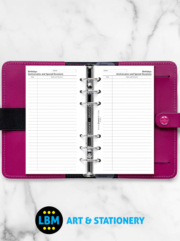 Filofax - Personal size Birthdays Anniversaries & Special Occasions Refill 132608 - LBM Art & Stationery Store