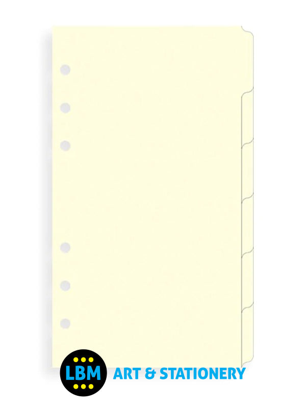 Filofax - Personal size Blank Plain Tab Index Cream Divider Insert Refill 131680 - LBM Art & Stationery Store