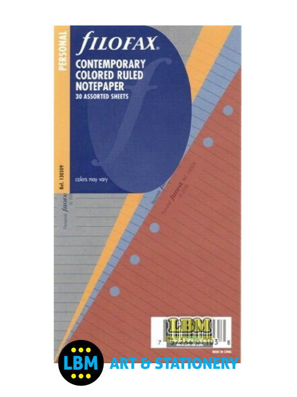 Filofax - Personal size Contemporary Coloured Ruled Notepaper Refill Insert 130509 - LBM Art & Stationery Store