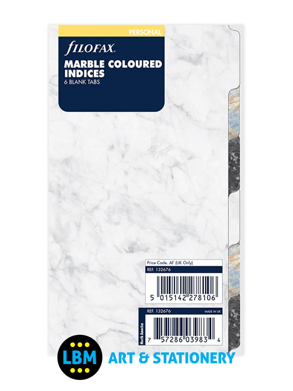 Filofax - Personal size Marble Coloured Index 6-Part Blank Tab Refill 132676 - LBM Art & Stationery Store