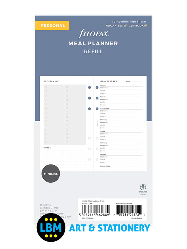 Filofax - Personal size Meal Planner Notepaper Organiser Refill 132684 - LBM Art & Stationery Store