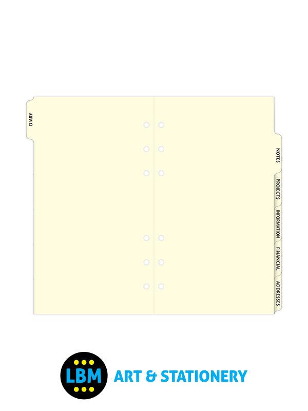 Filofax - Personal size Subject 6-Part Index Cream Divider Organiser Refill 131678 - LBM Art & Stationery Store