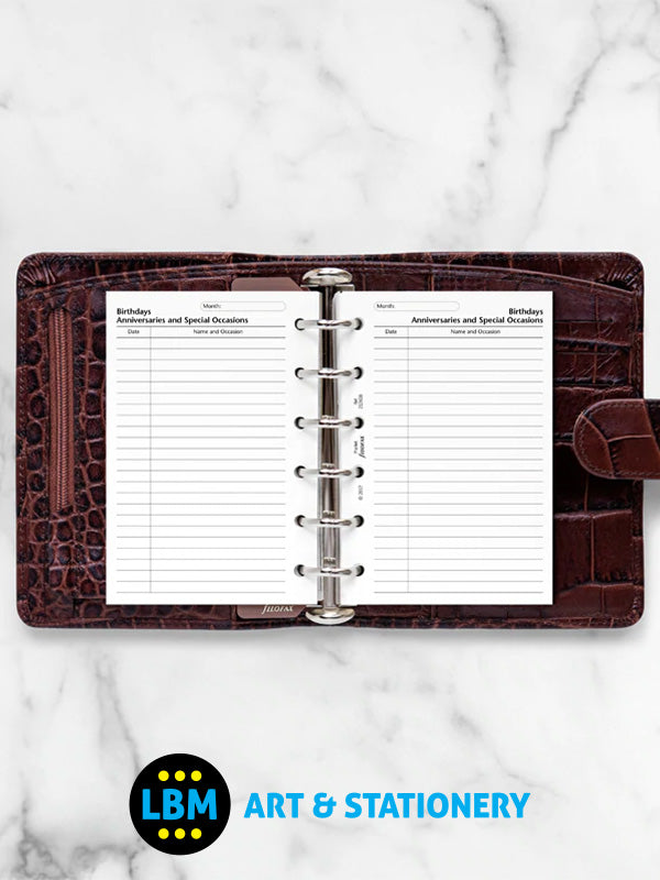 Filofax - Pocket size Birthdays Anniversaries & Special Occasions Insert 212608 - LBM Art & Stationery Store