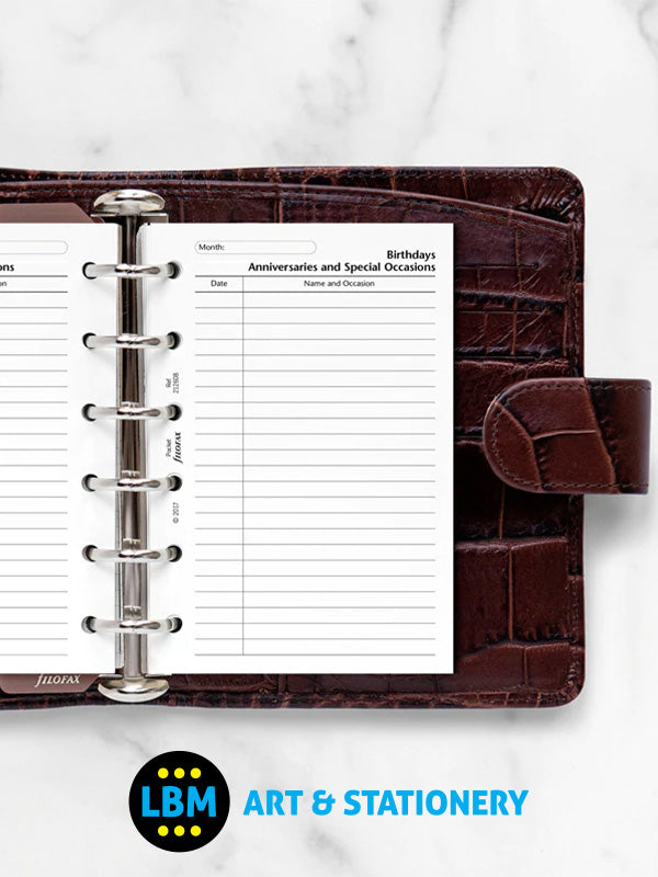 Filofax - Pocket size Birthdays Anniversaries & Special Occasions Insert 212608 - LBM Art & Stationery Store