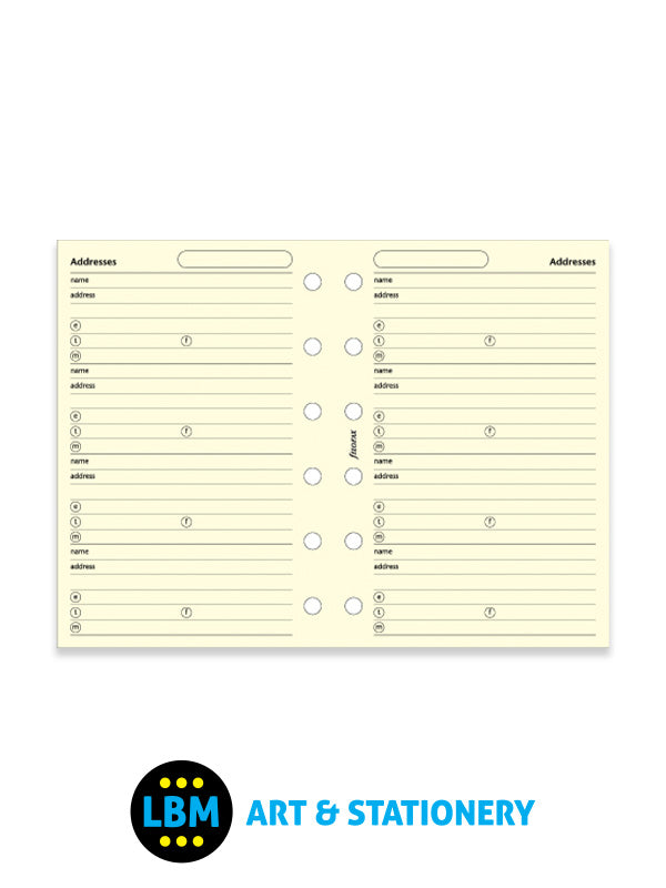 Filofax - Pocket size Cotton Cream Contacts Name Address Telephone Refill 210253 - LBM Art & Stationery Store