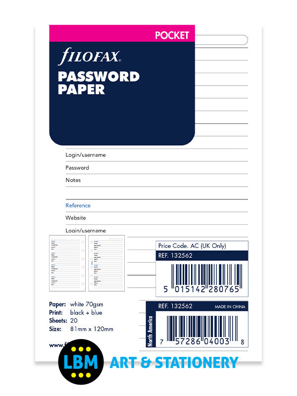 Filofax - Pocket size Password Paper Organiser Refill 132562 - LBM Art & Stationery Store