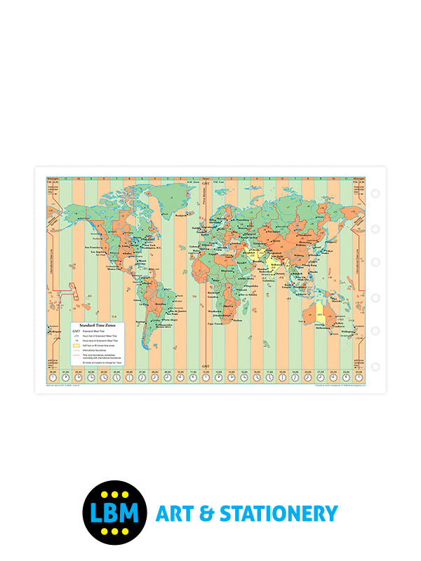 Filofax - Pocket size World Map Political and Time Zones Insert Refill 211904 - LBM Art & Stationery Store
